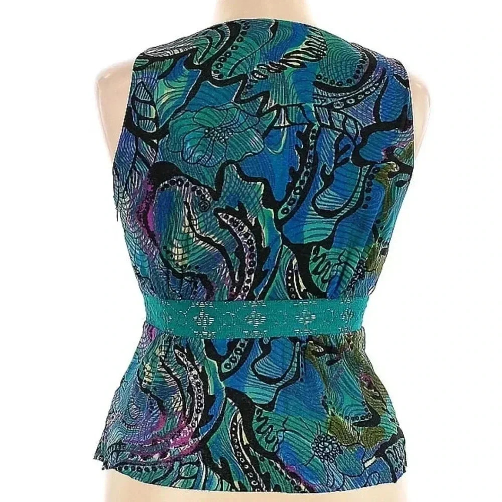 Double D Ranch Turquoise Teal Sleeveless Western Peplum Blouse Size 10 Medium - Picture 2 of 3